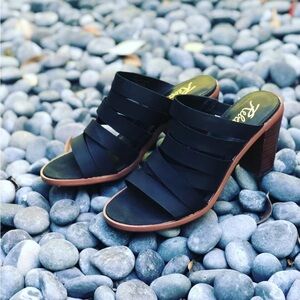 New without tags - Rebels - stappy block heel sandals / mules. Faux leather. 9